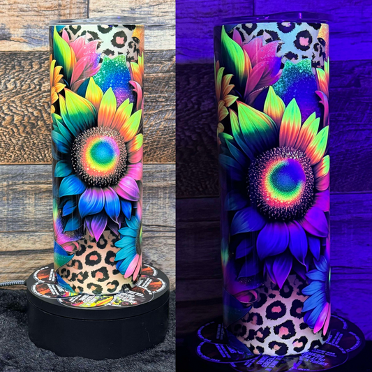 Neon Sunflower (#2) Tumbler - Black light Activated Ink.