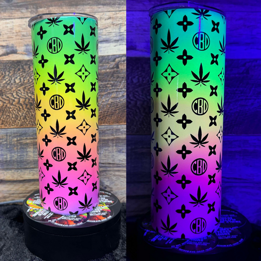 Neon Leaves Tumbler - Black light Activated Ink.