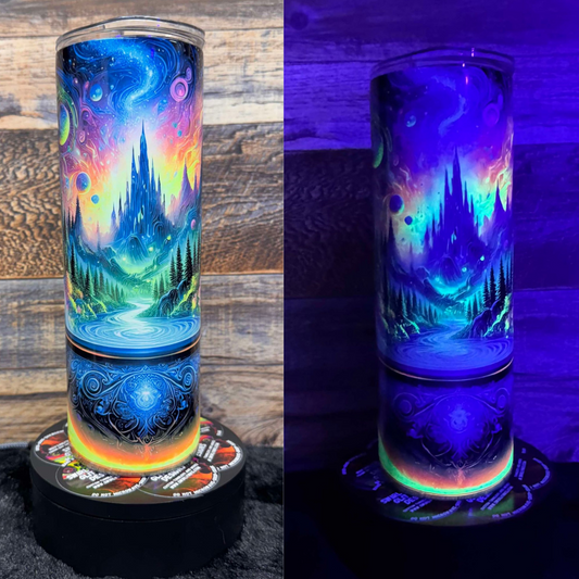 Halloween Cauldron  Tumbler - Black light Activated Ink.