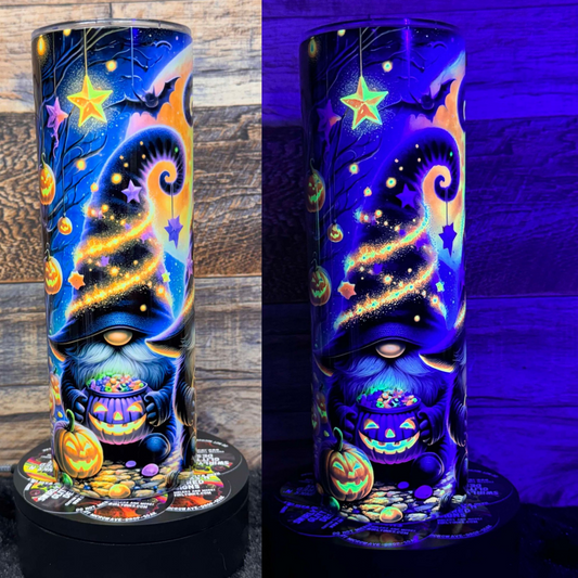 Halloween Gnome (#10) Tumbler - Black light Activated Ink.