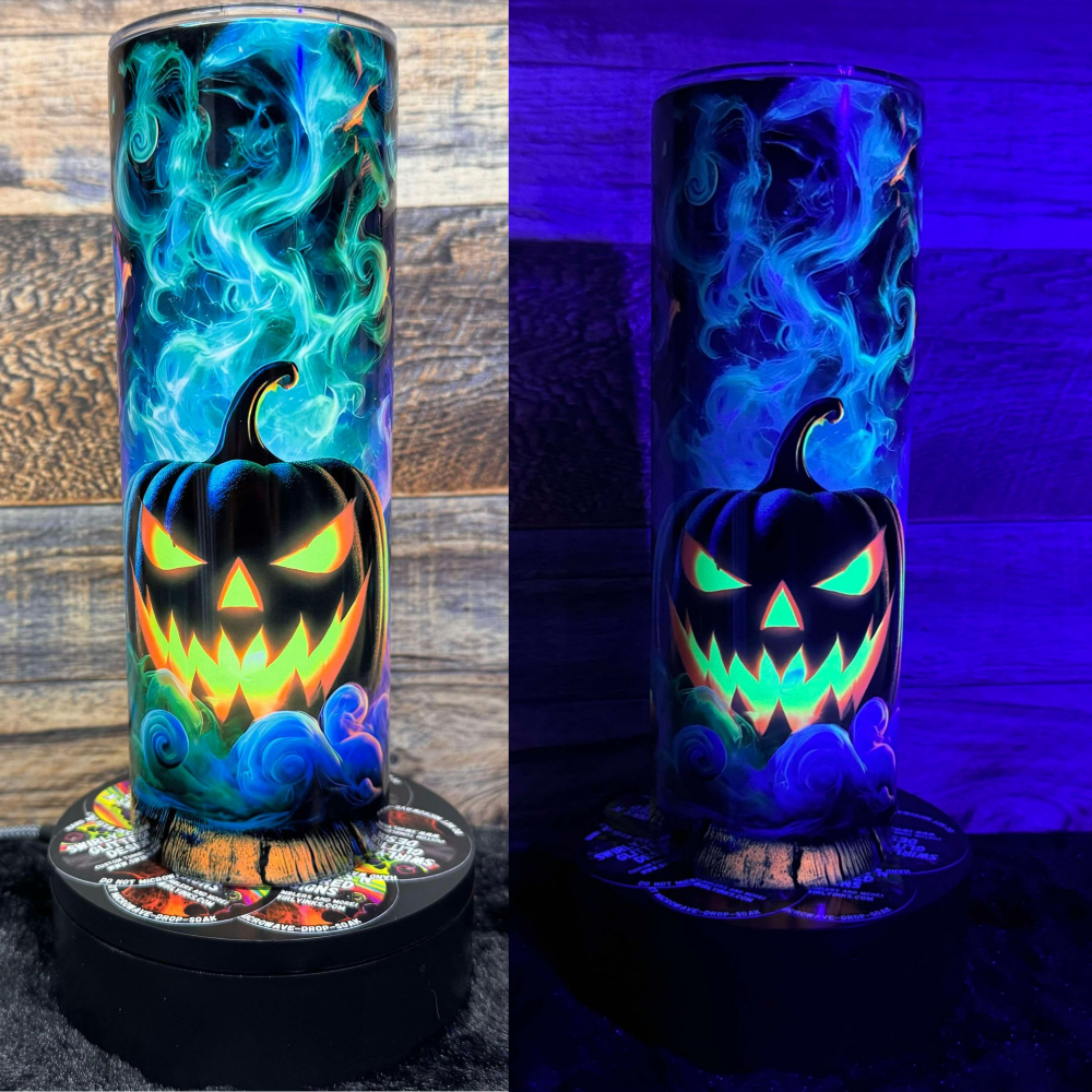 Spooky Pumpkins Tumbler - Black light Activated Ink.