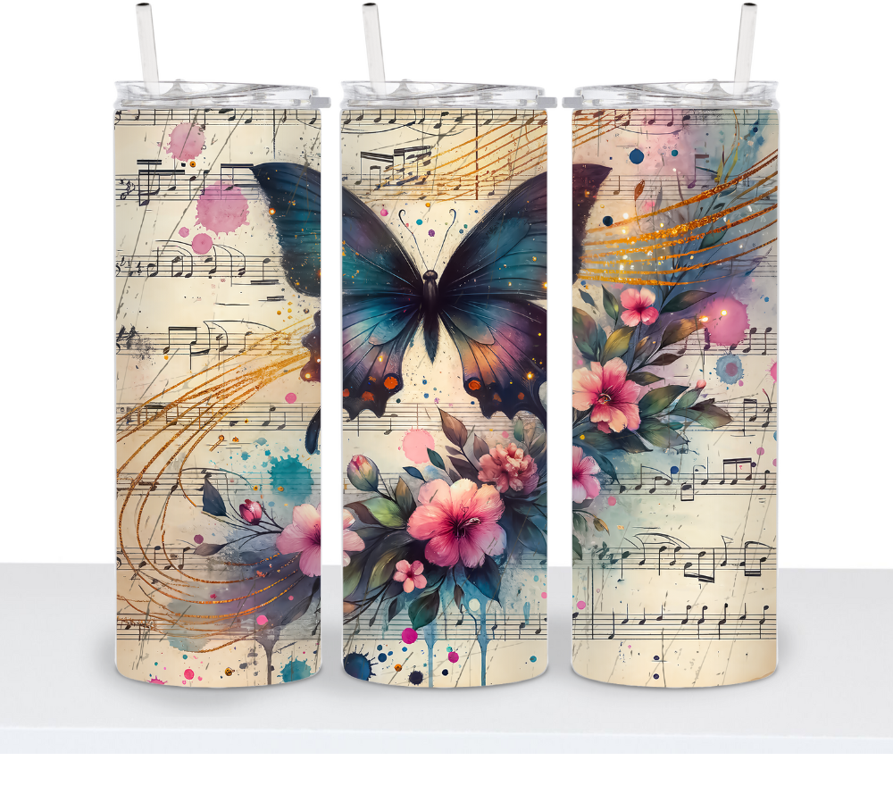 Vintage Butterfly with Music Sheets