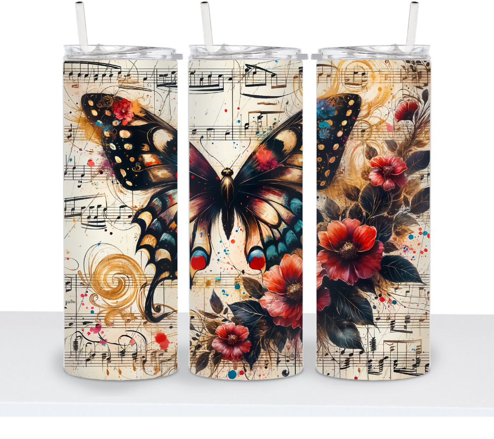 Vintage Butterfly with Music Sheets