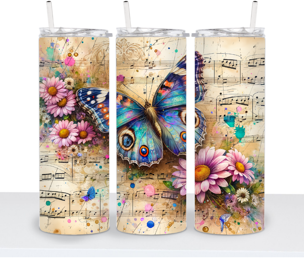 Vintage Butterfly with Music Sheets