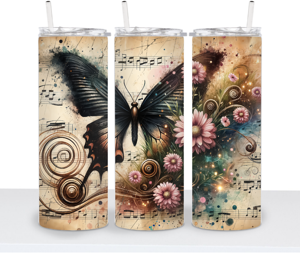 Vintage Butterfly with Music Sheets