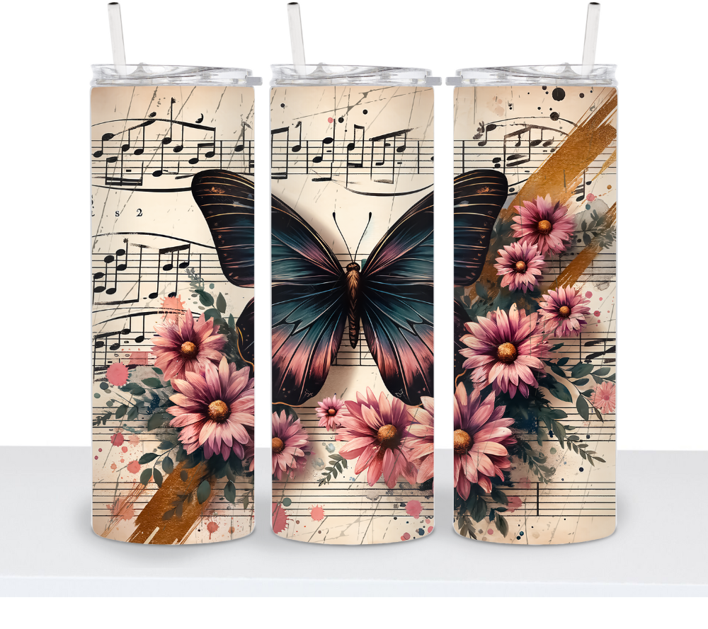 Vintage Butterfly with Music Sheets