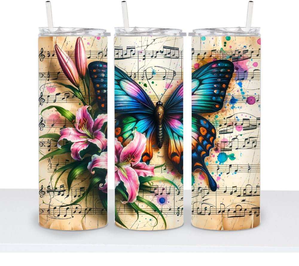 Vintage Butterfly with Music Sheets