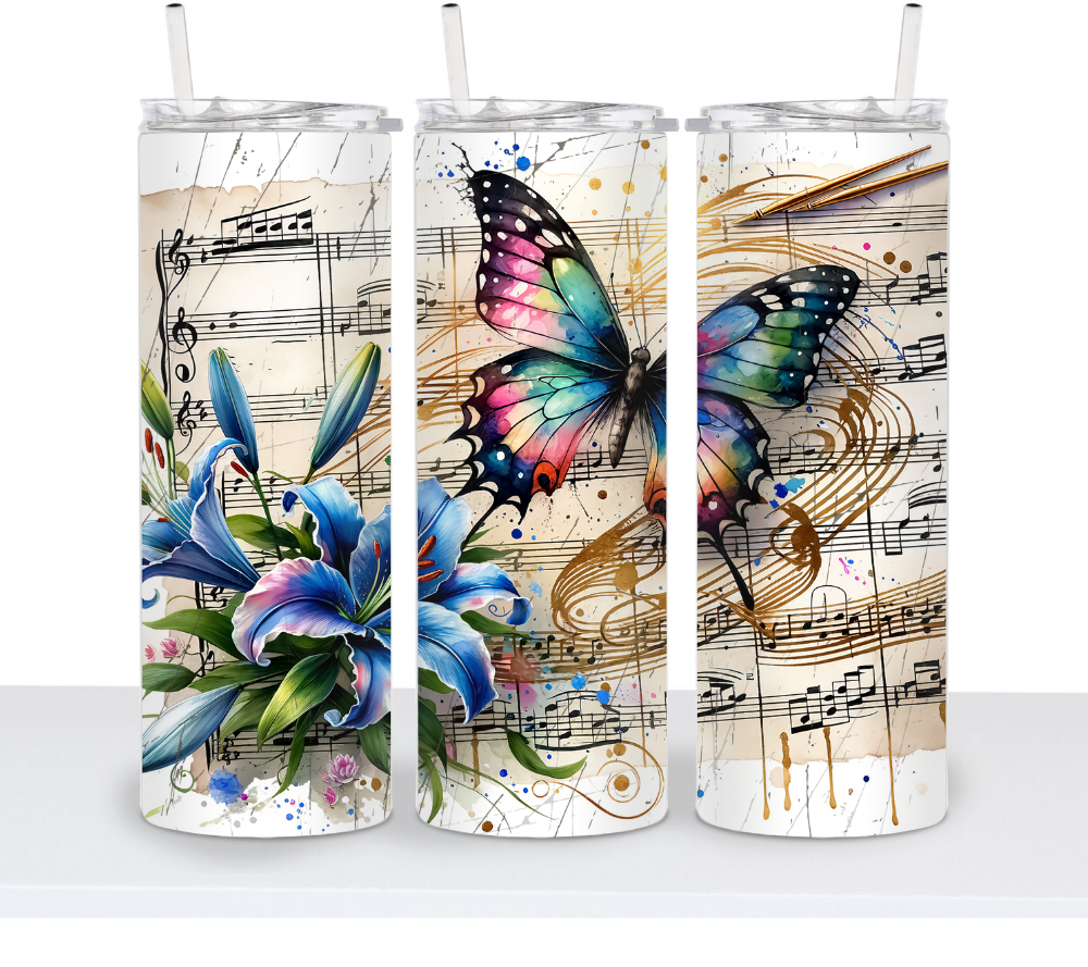 Vintage Butterfly with Music Sheets