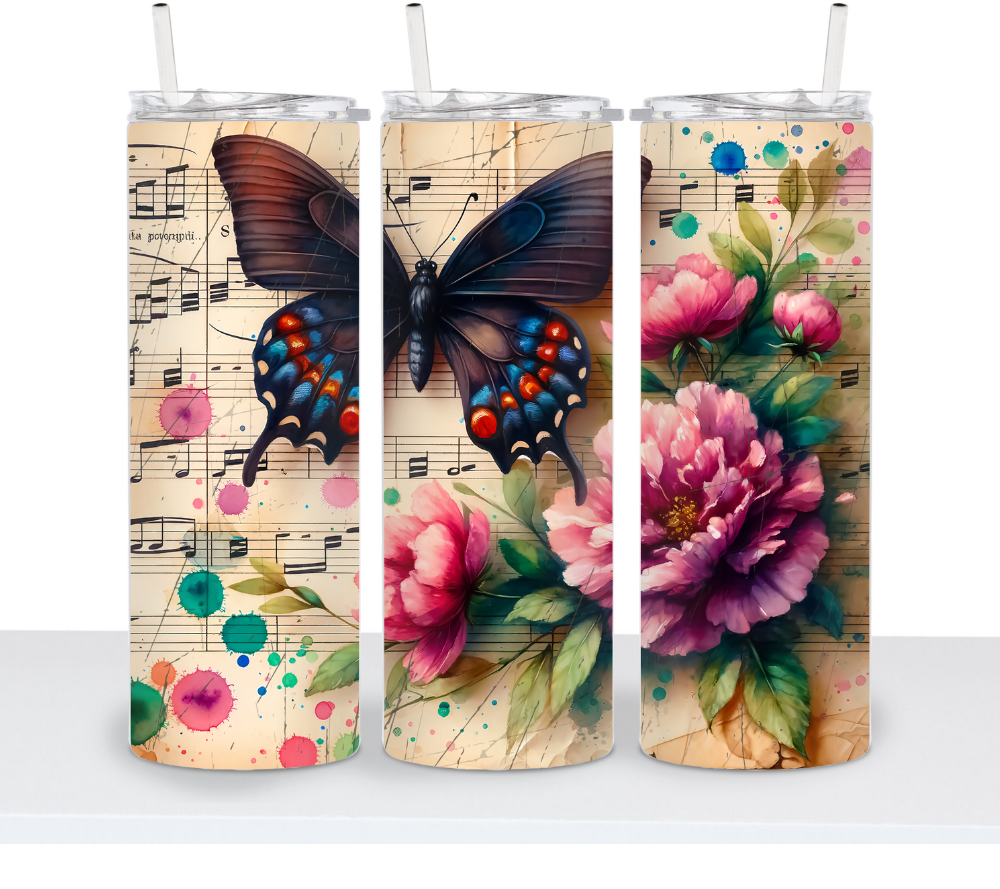 Vintage Butterfly with Music Sheets