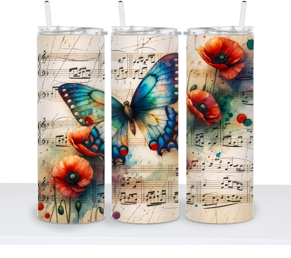 Vintage Butterfly with Music Sheets
