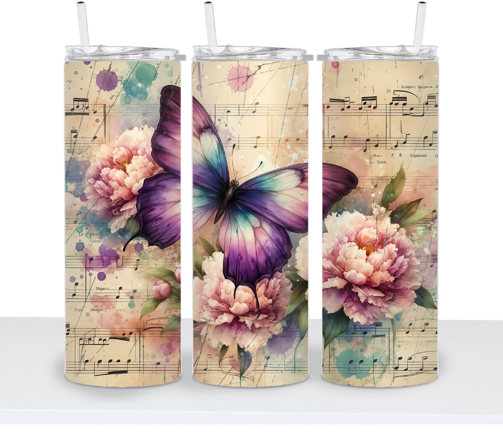 Vintage Butterfly with Music Sheets