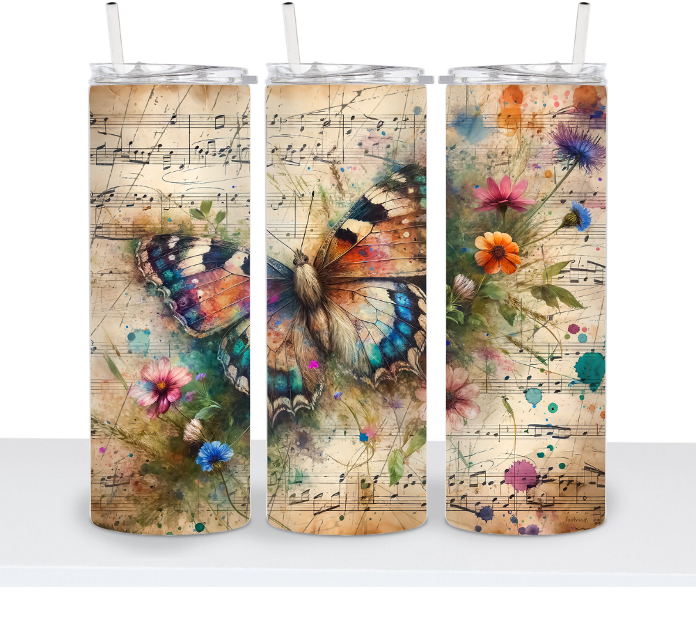 Vintage Butterfly with Music Sheets