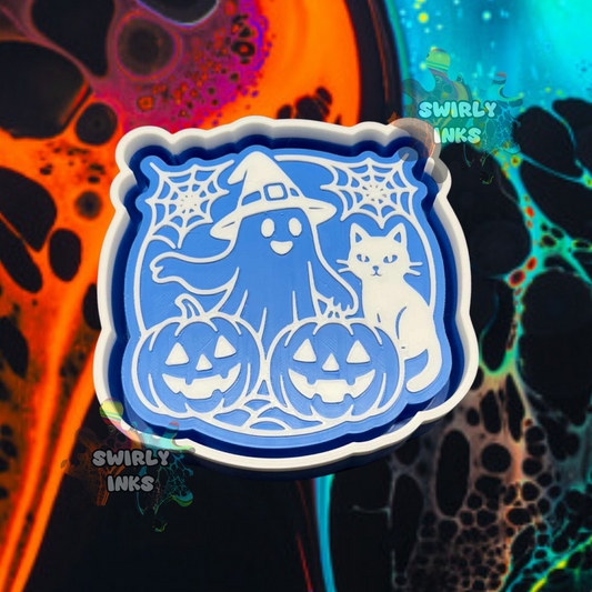 Witch Ghost Cat & Pumpkins Freshie Mold