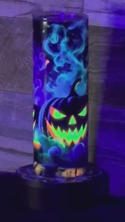 Spooky Pumpkins Tumbler - Black light Activated Ink.