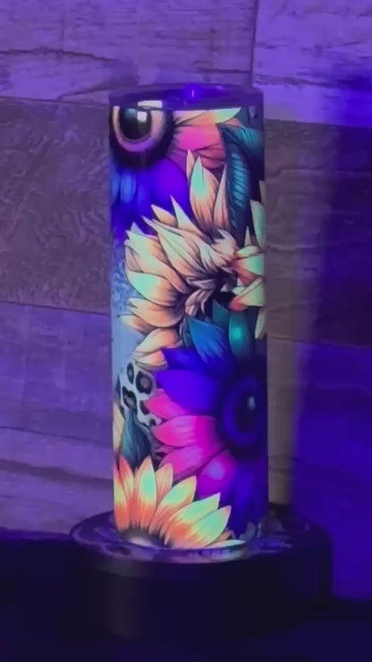 Neon Sunflower (#3) Tumbler - Black light Activated Ink.
