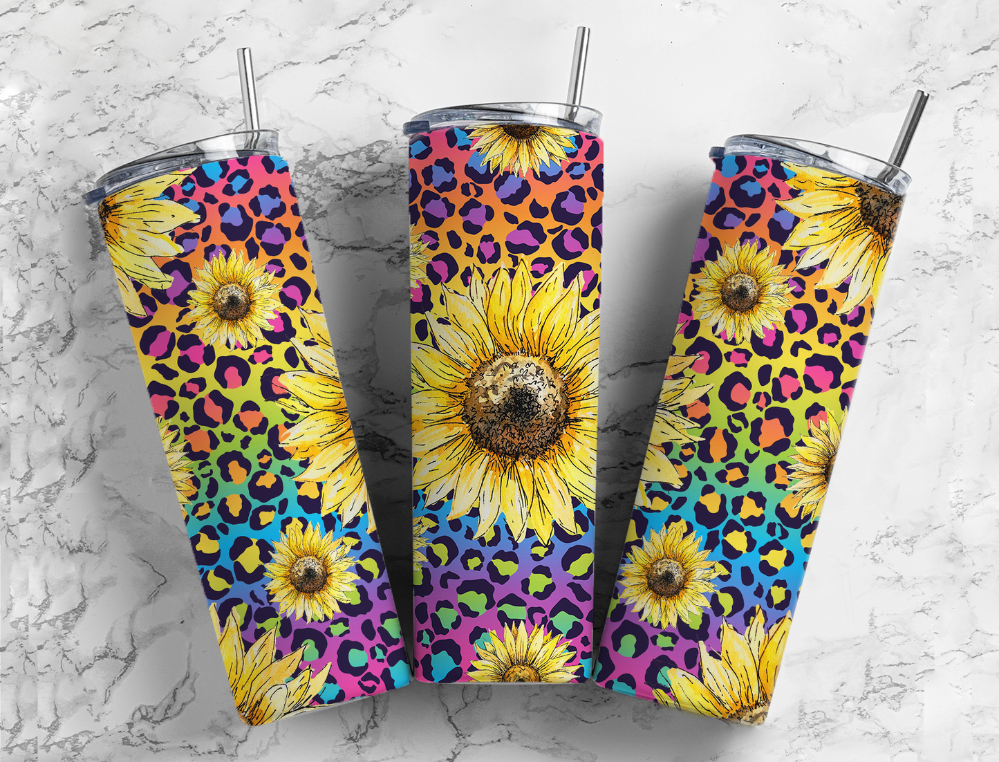 Neon Leopard Sunflower Tumbler