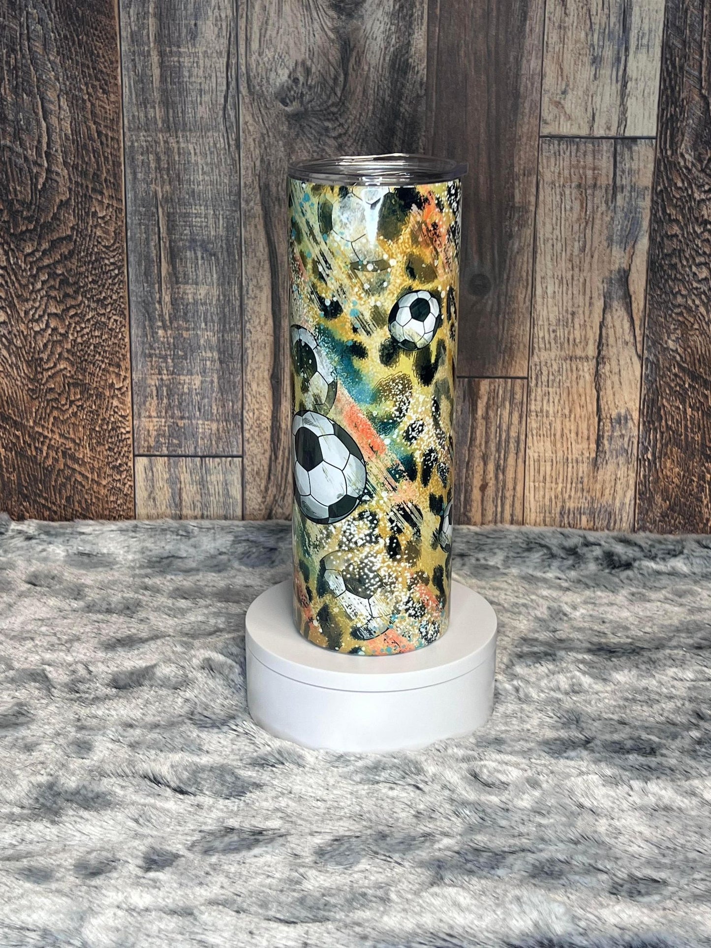 Soccer Balls with Leopard Print Tumbler