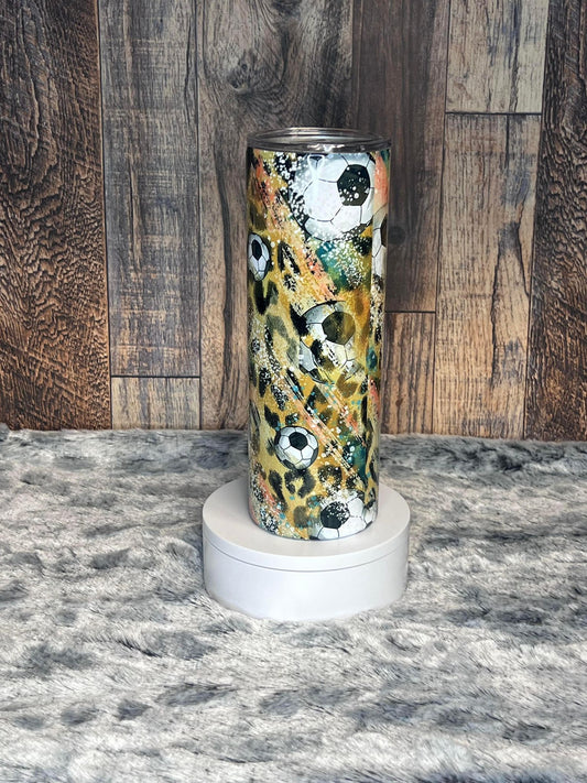 Soccer Balls with Leopard Print Tumbler