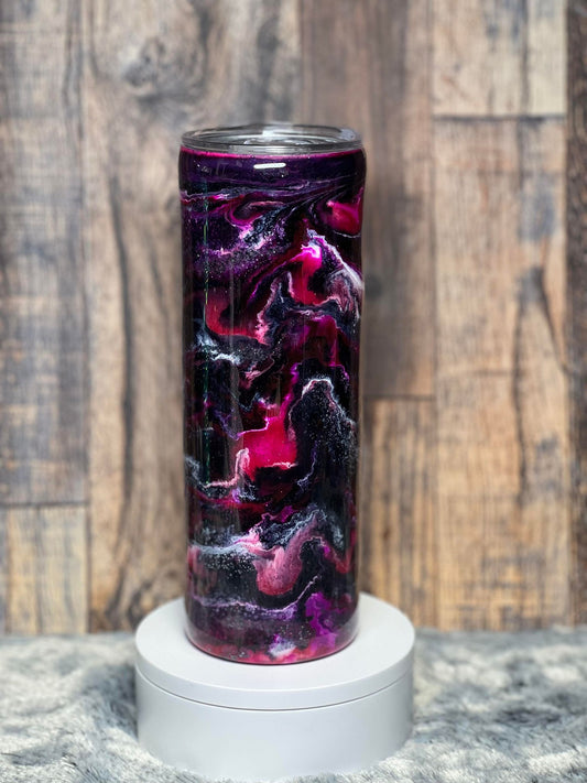 20oz Tumbler Black, Pink Pruple & White Glittered Swirl