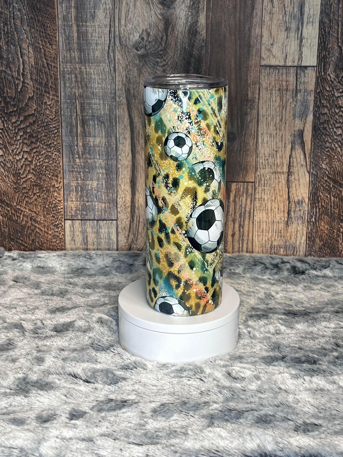 Soccer Balls with Leopard Print Tumbler