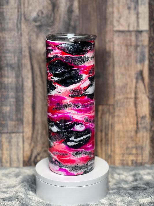 20oz Tumbler Pink, Black & White Swirl