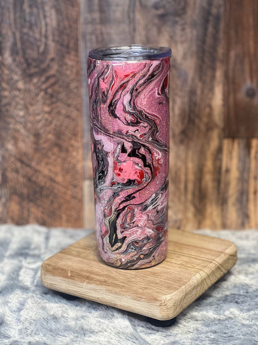 20oz Pink Glittered Hydro Dipped Tumbler