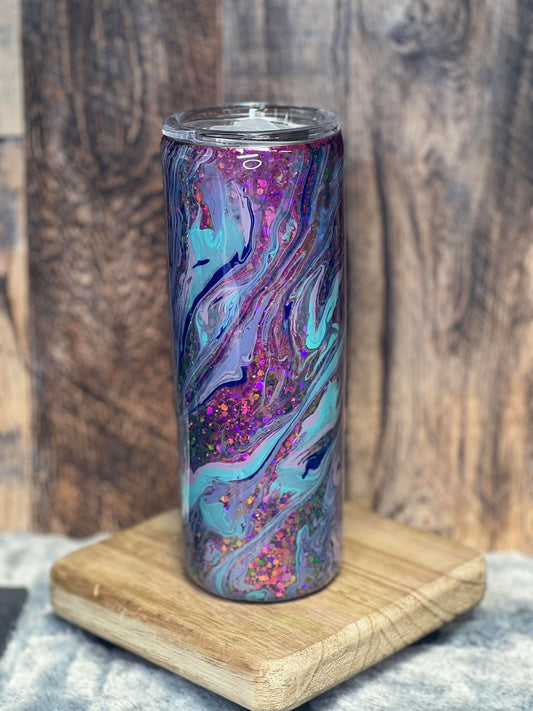 20oz Tumbler Purple Glittered Hydro Dipped