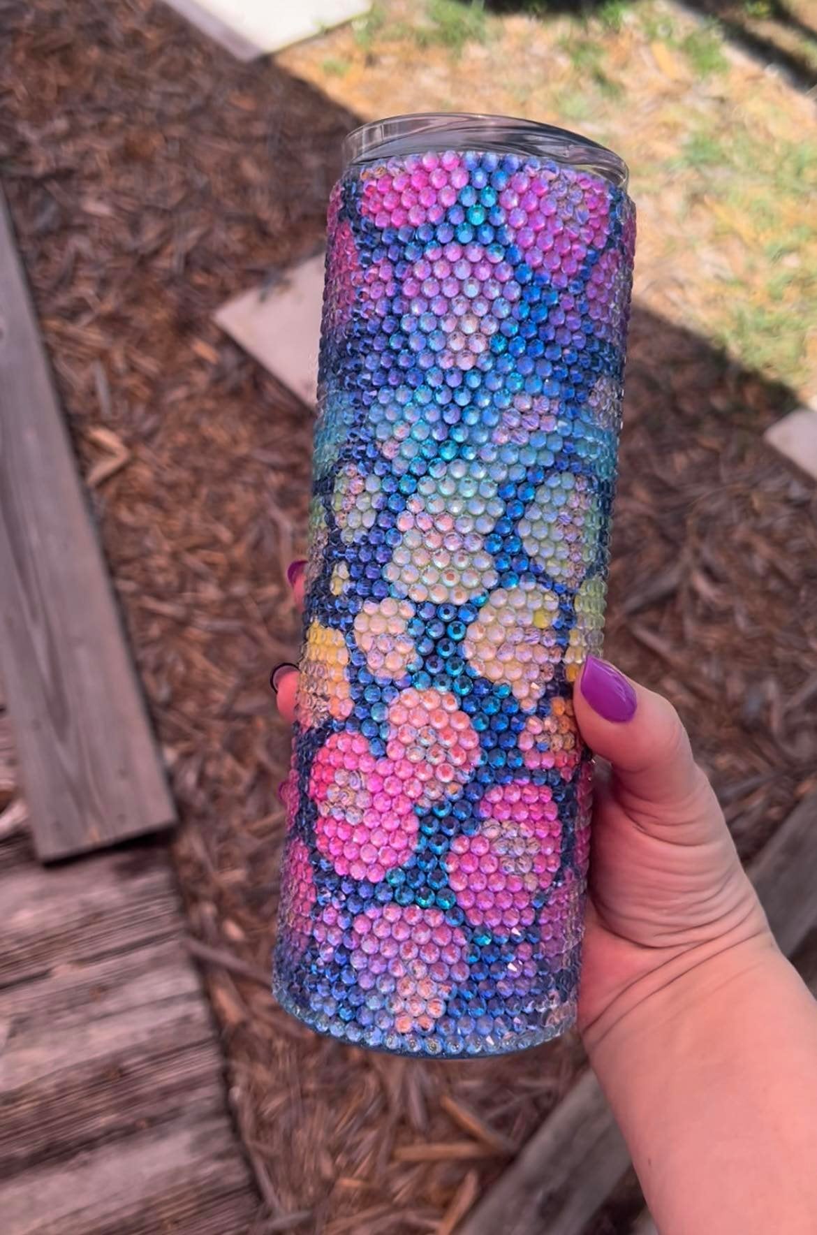 20oz Tumbler Rhinestone Neon Leopard Print