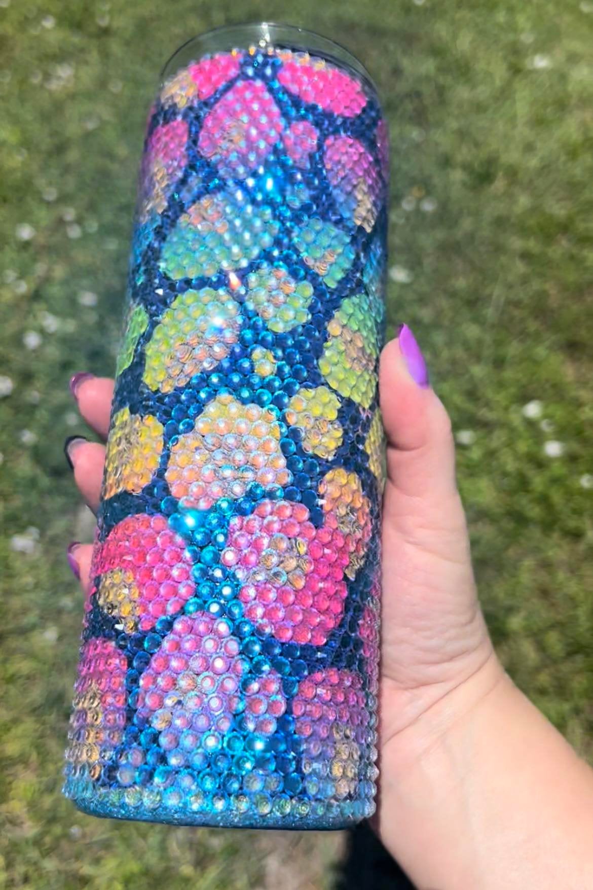 20oz Tumbler Rhinestone Neon Leopard Print