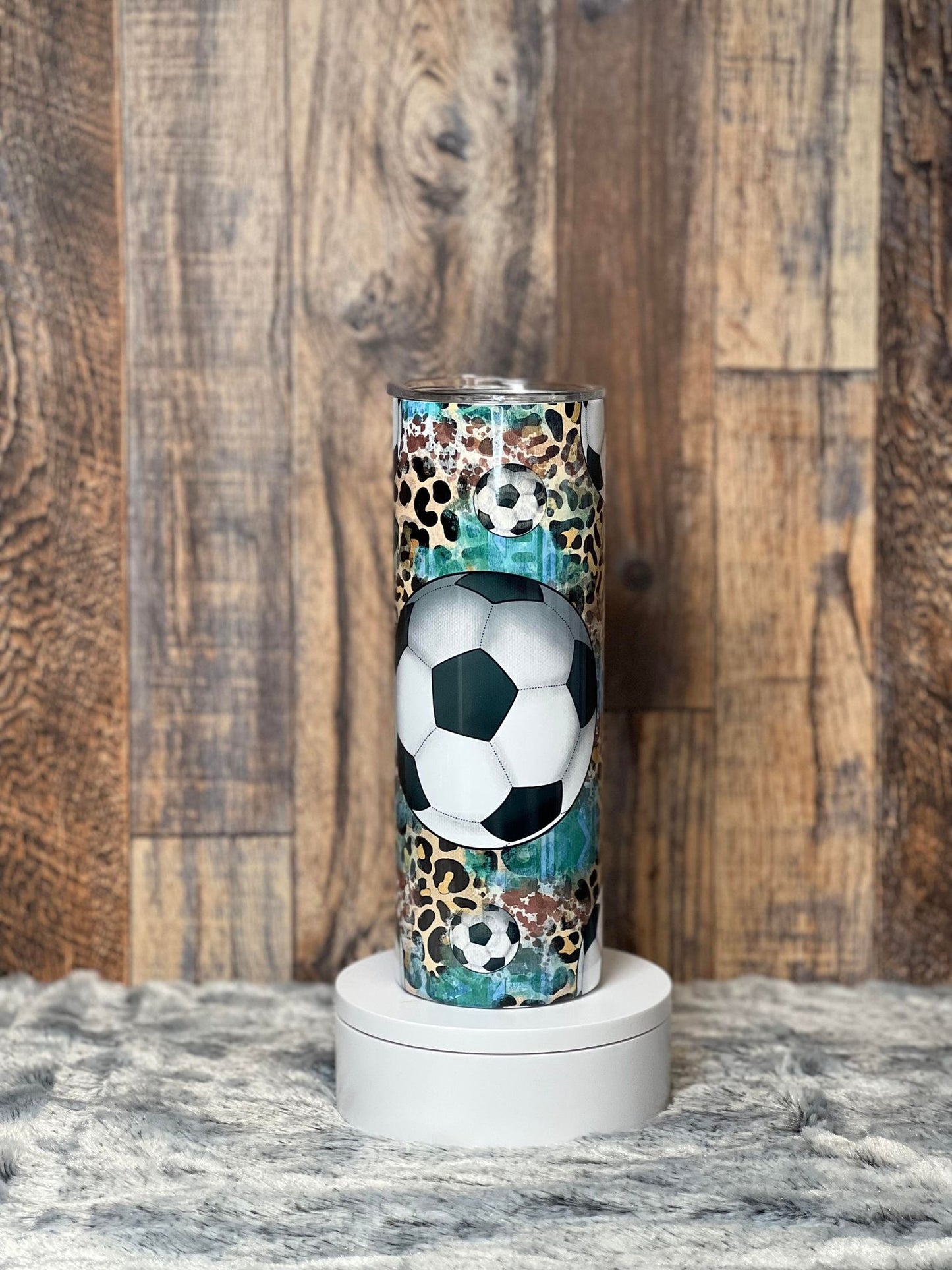 Soccer Ball with Leopard Tumbler