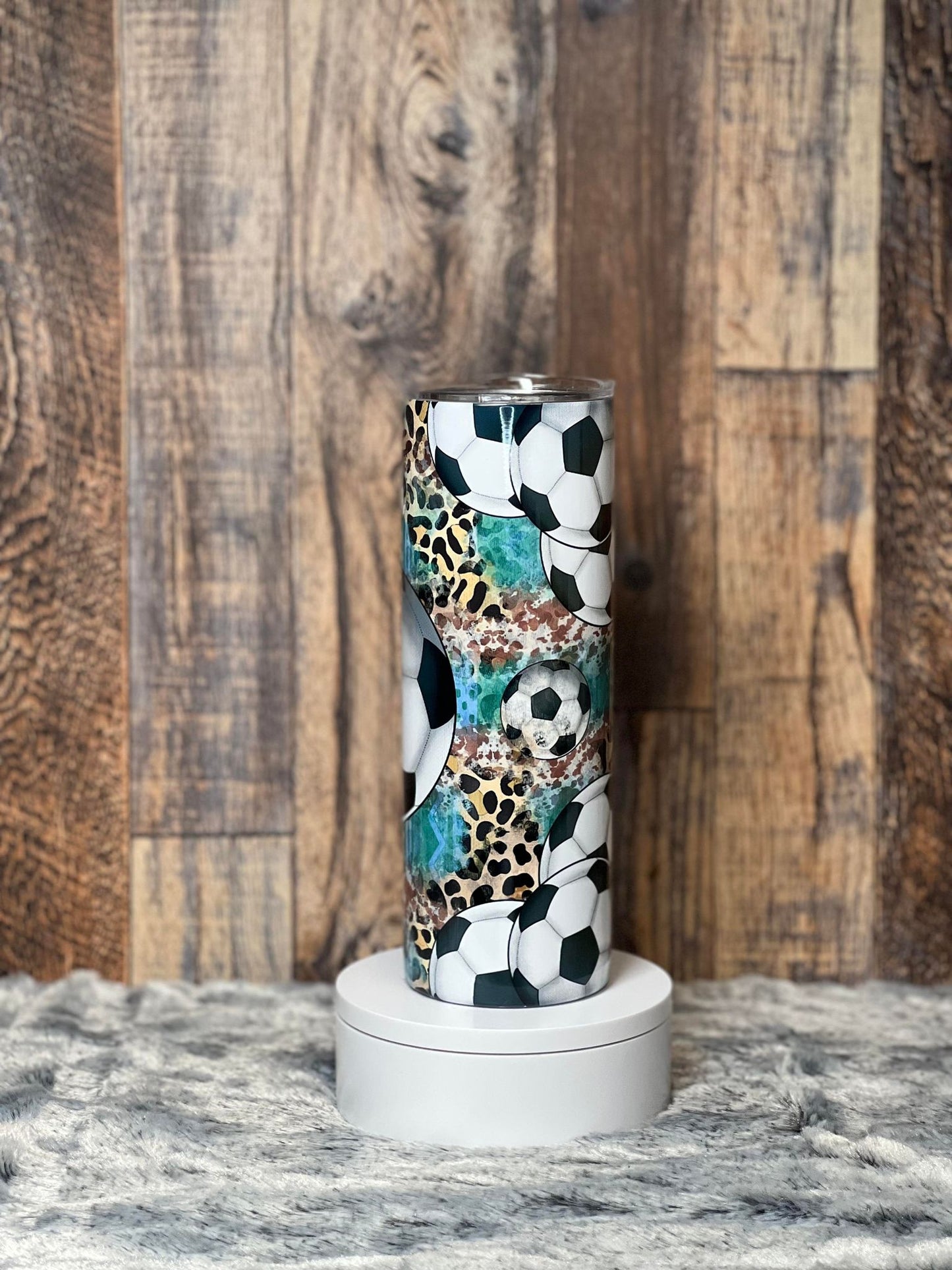 Soccer Ball with Leopard Tumbler