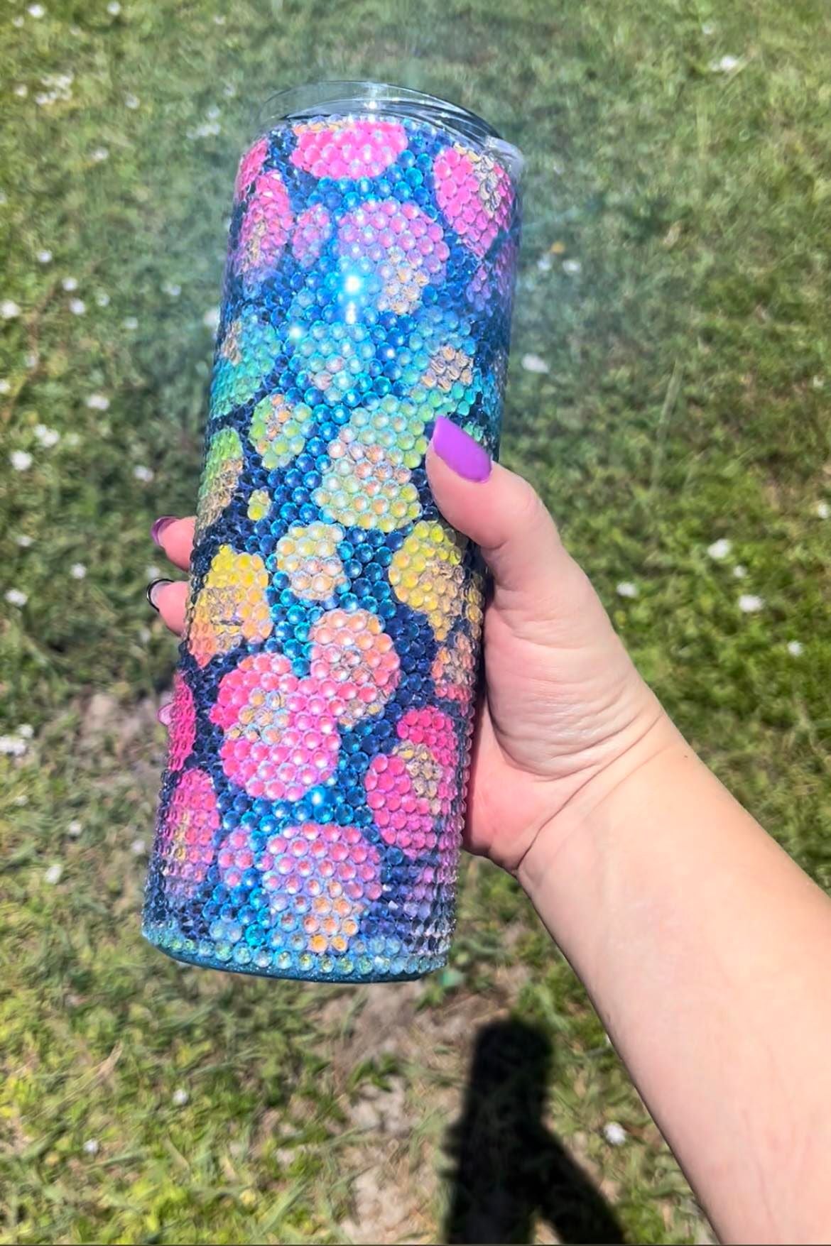 20oz Tumbler Rhinestone Neon Leopard Print