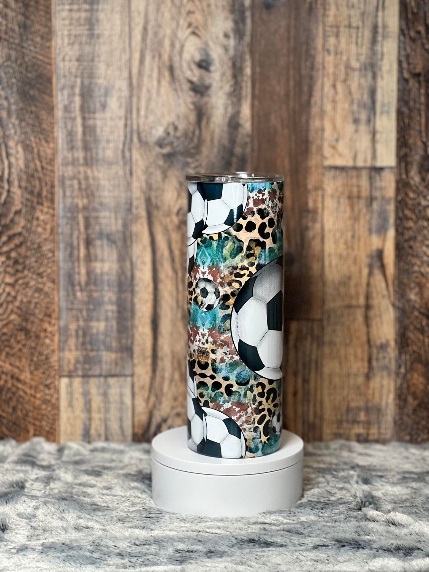 Soccer Ball with Leopard Tumbler