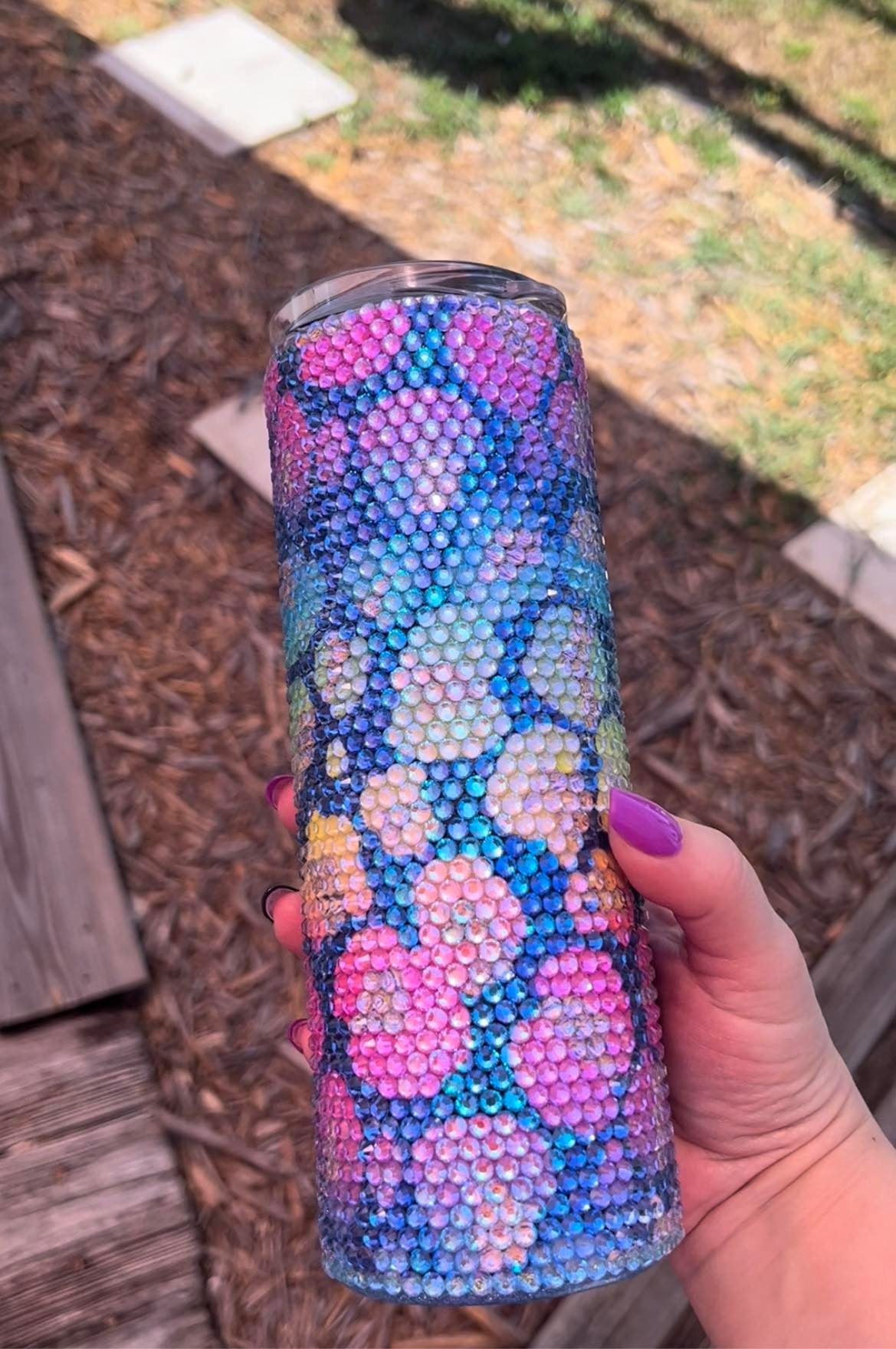 20oz Tumbler Rhinestone Neon Leopard Print