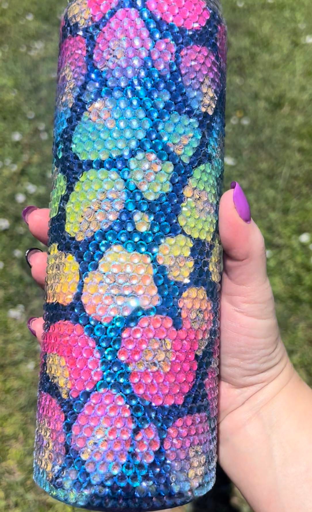 20oz Tumbler Rhinestone Neon Leopard Print