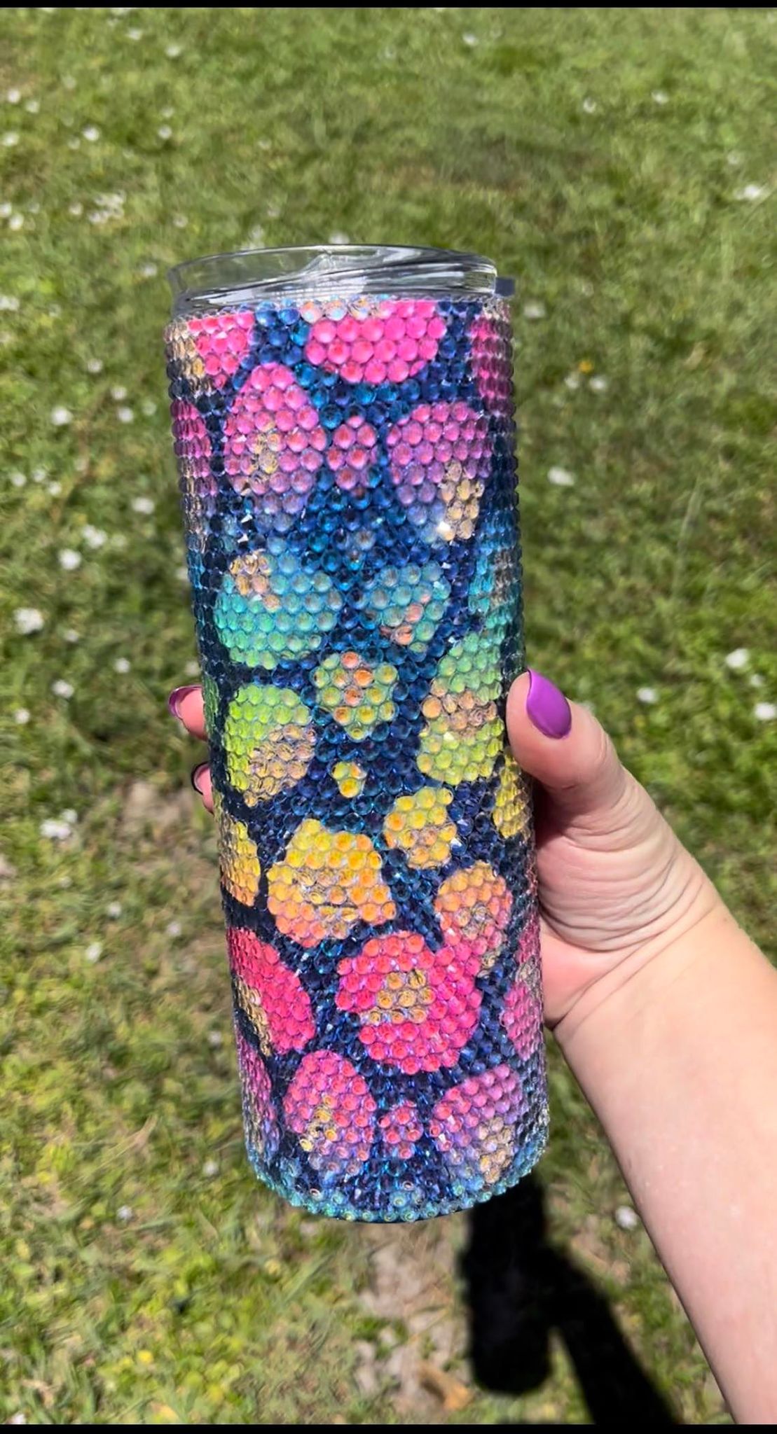 20oz Tumbler Rhinestone Neon Leopard Print