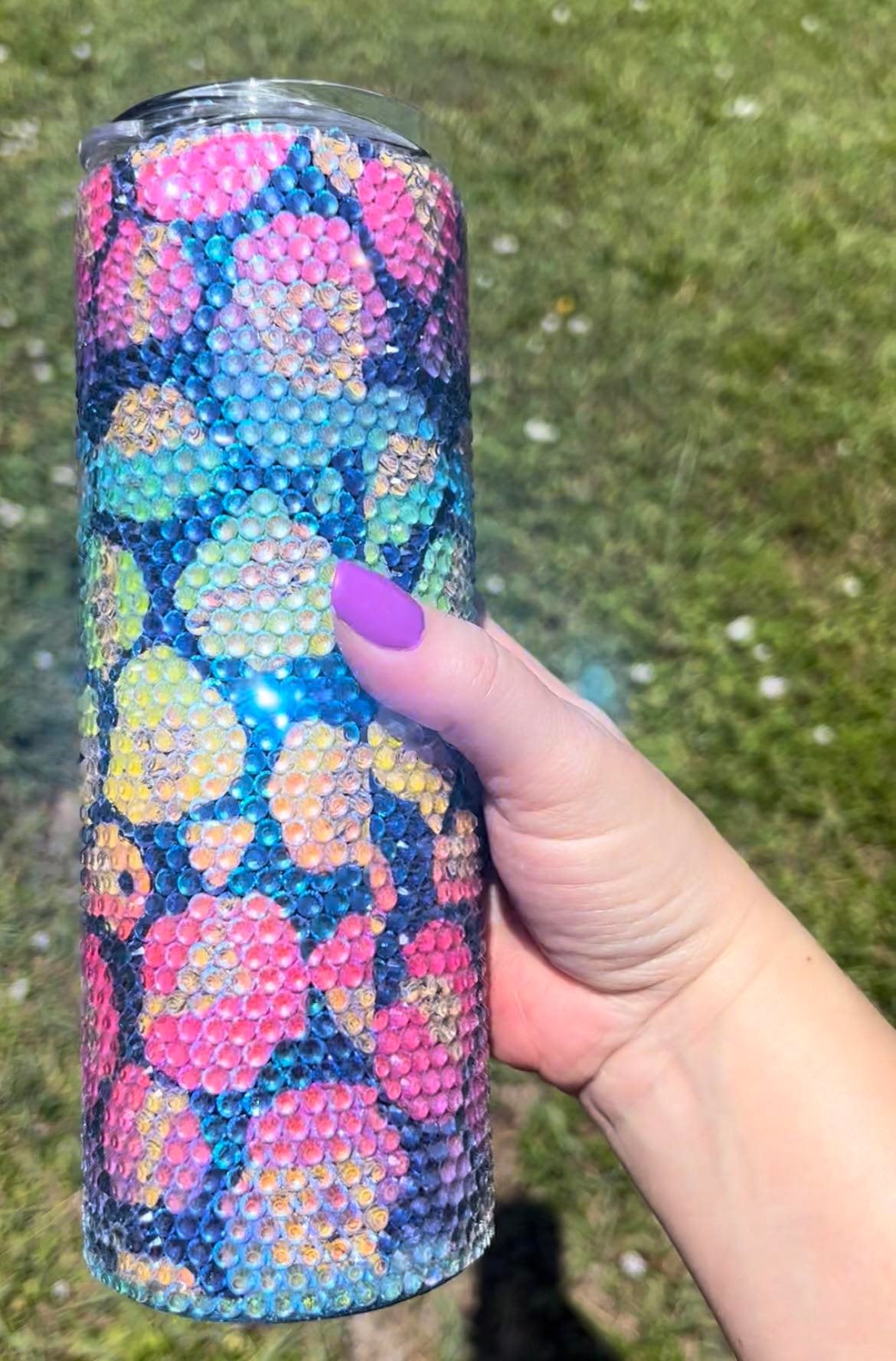 20oz Tumbler Rhinestone Neon Leopard Print