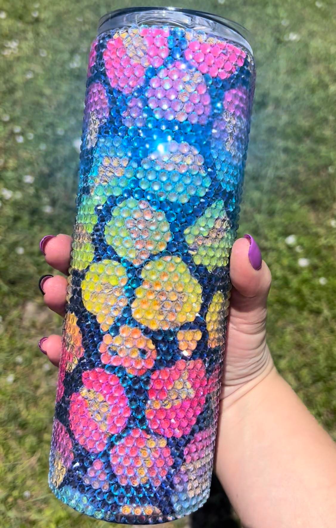 20oz Tumbler Rhinestone Neon Leopard Print