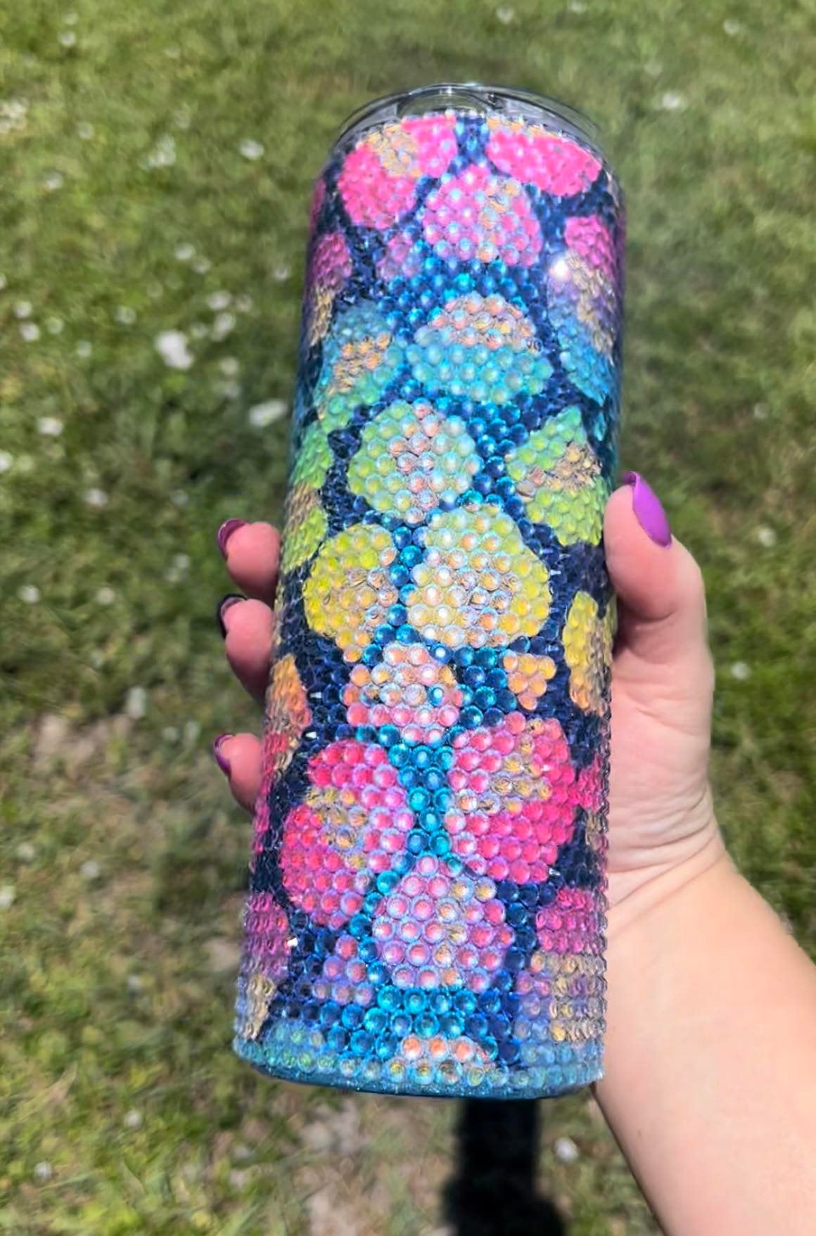 20oz Tumbler Rhinestone Neon Leopard Print