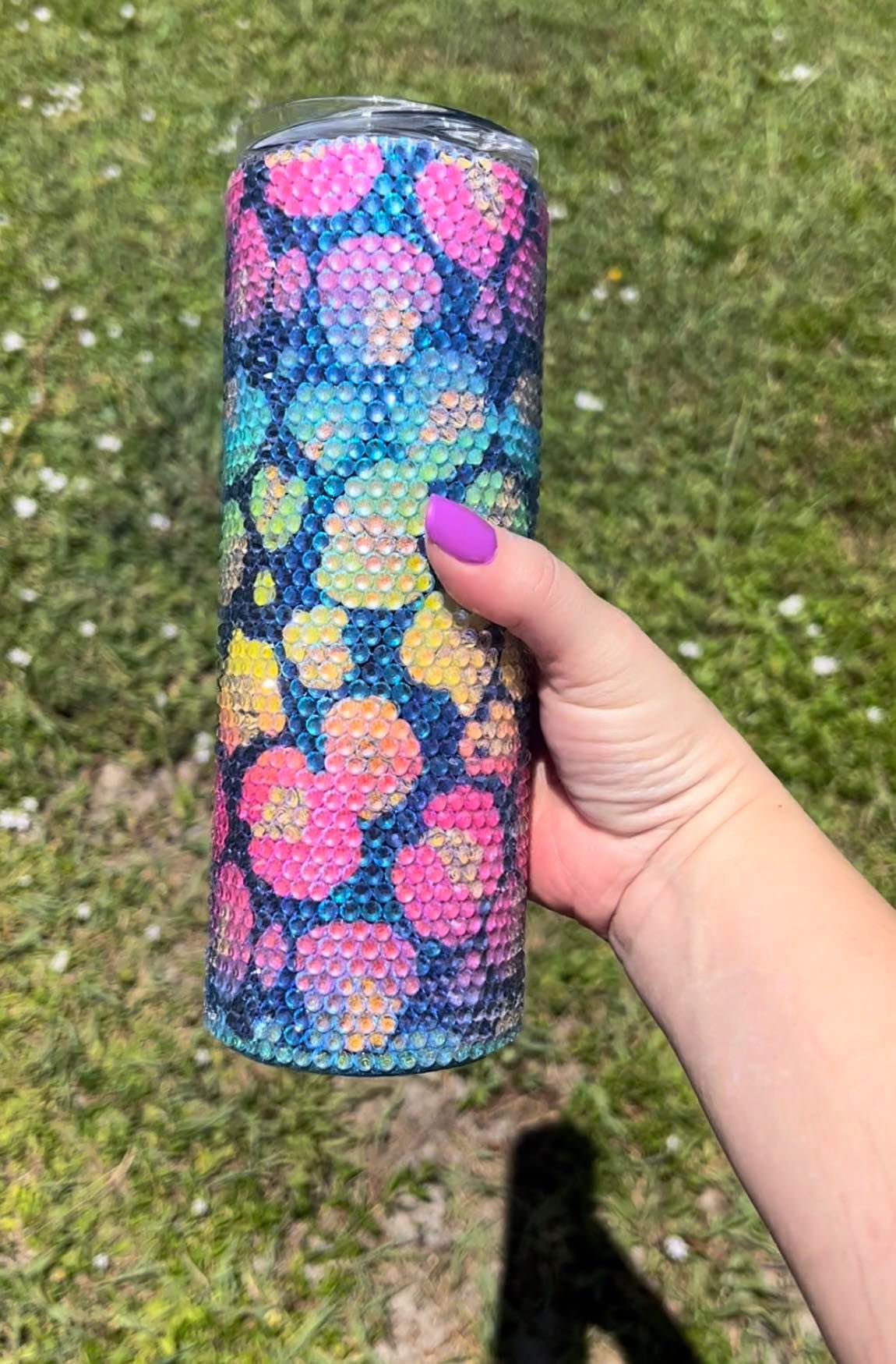 20oz Tumbler Rhinestone Neon Leopard Print