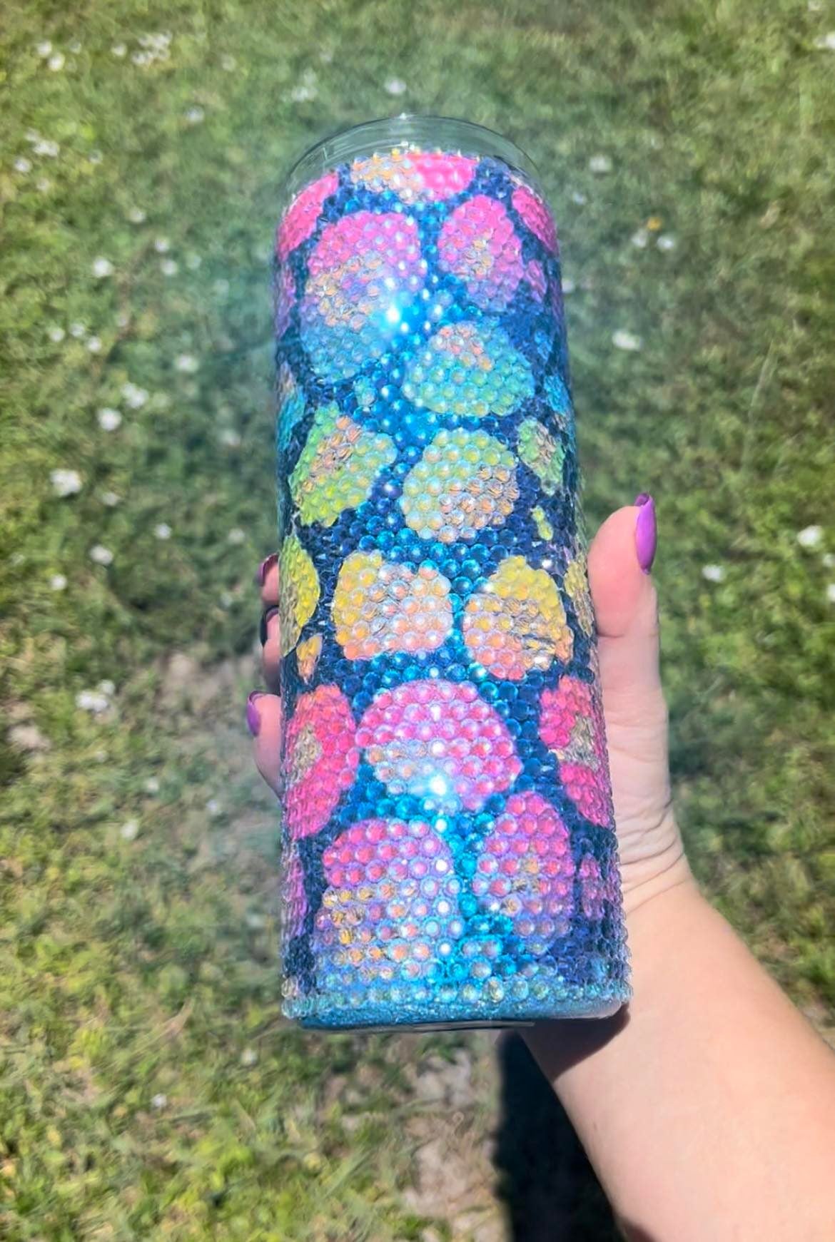 20oz Tumbler Rhinestone Neon Leopard Print