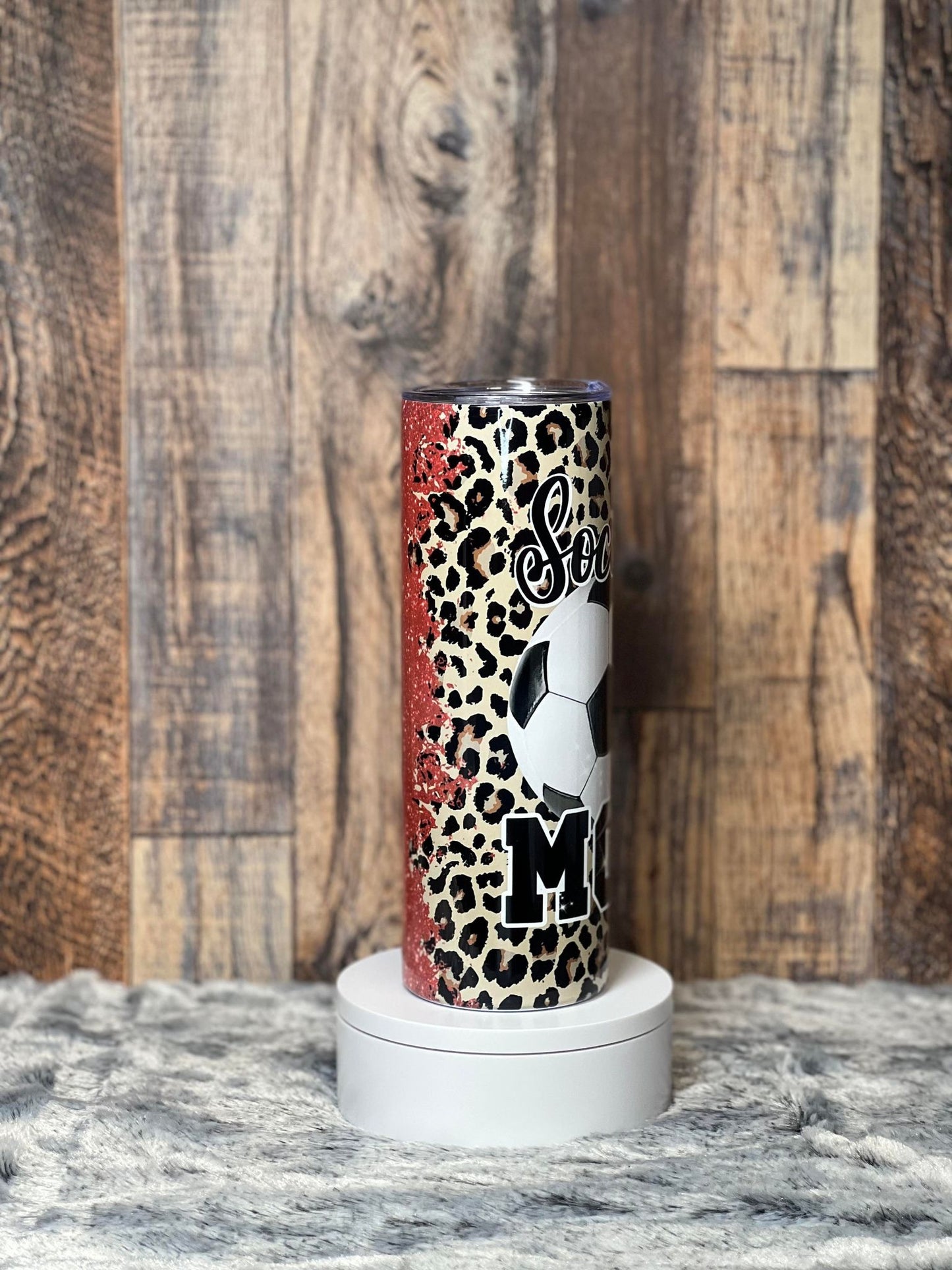 Soccer Mom Red & Leopard Tumbler