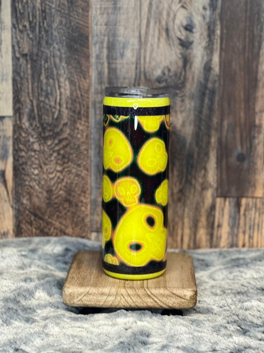 20oz Tumbler Yellow Glitter with Clear Skull Vinyl