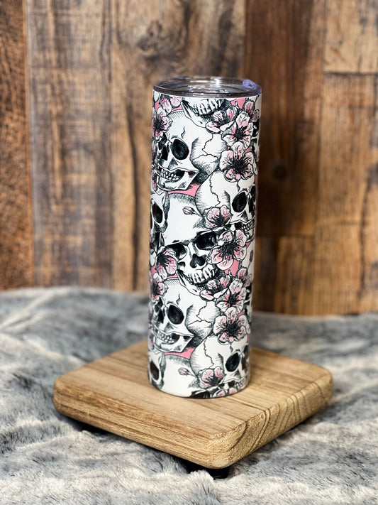 Skull & Pink Flowers Tumbler