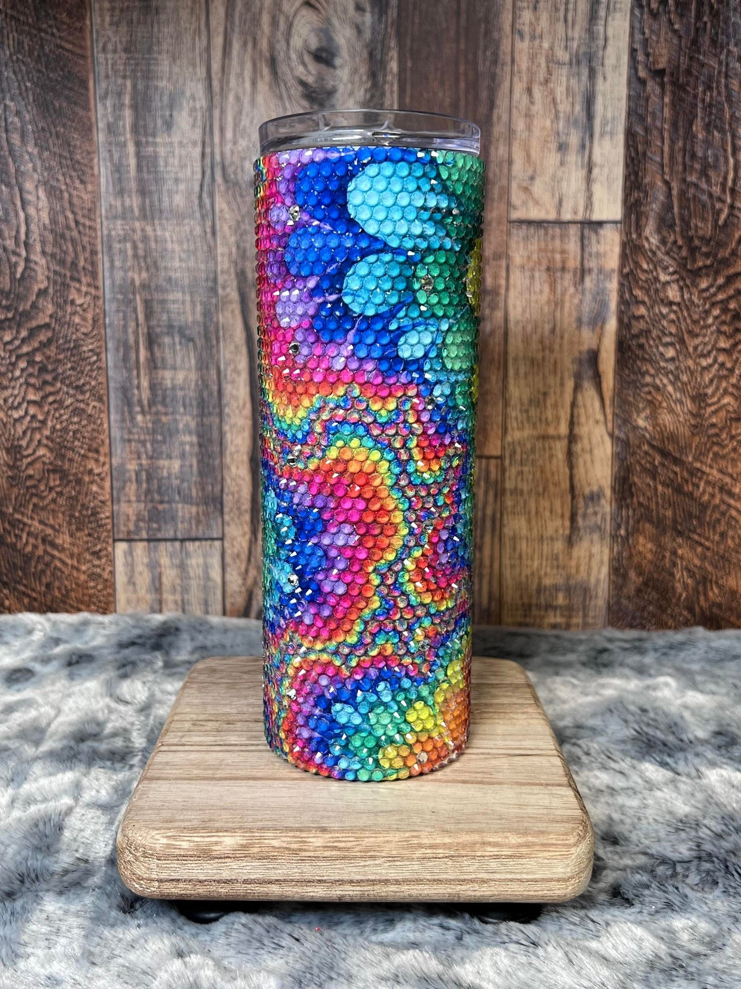 20oz Tumbler Rhinestoned Groovy Colorful Sublimated Pattern