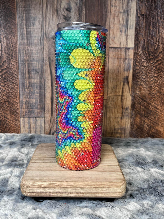 20oz Tumbler Rhinestoned Groovy Colorful Sublimated Pattern