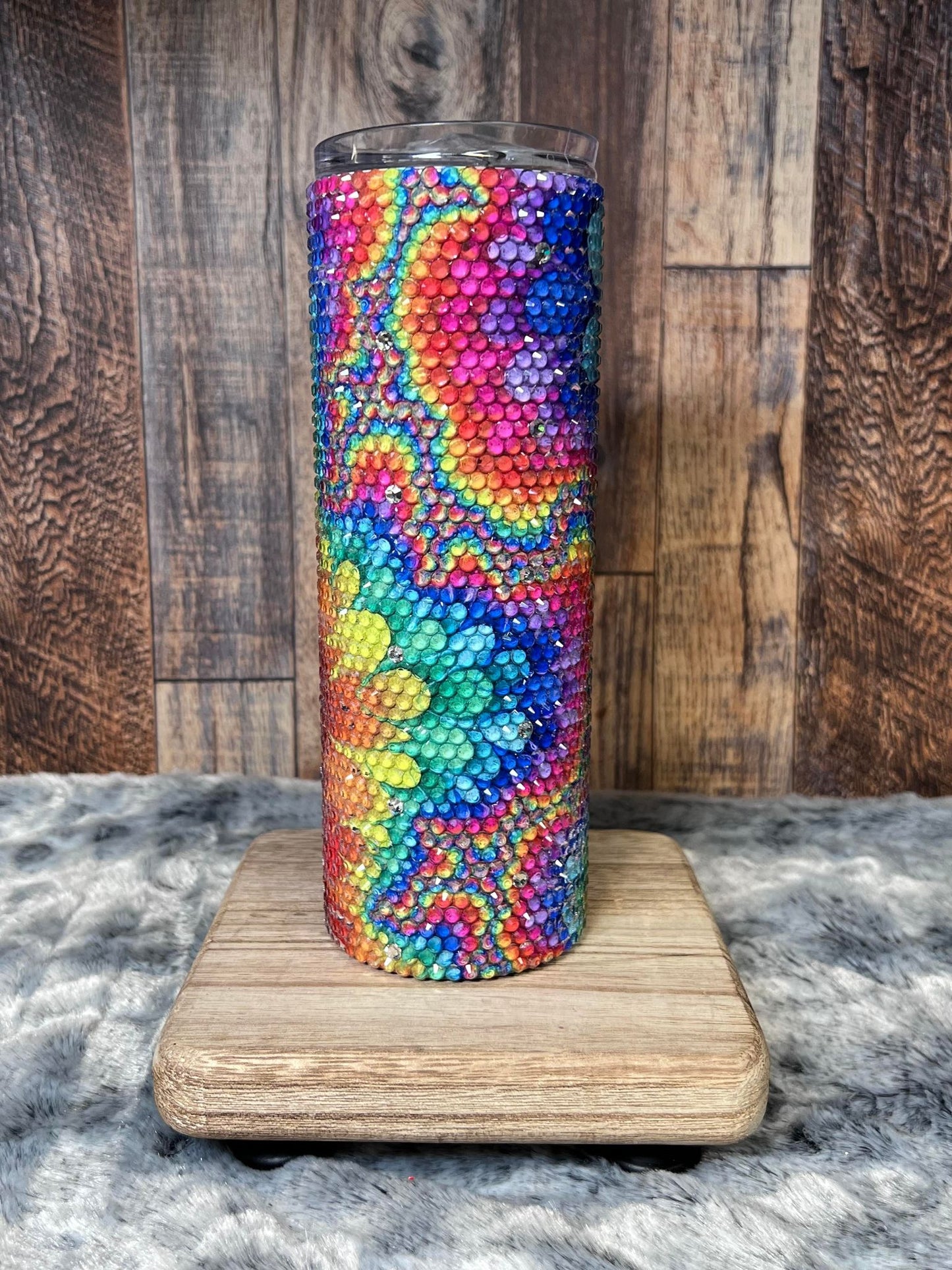 20oz Tumbler Rhinestoned Groovy Colorful Sublimated Pattern