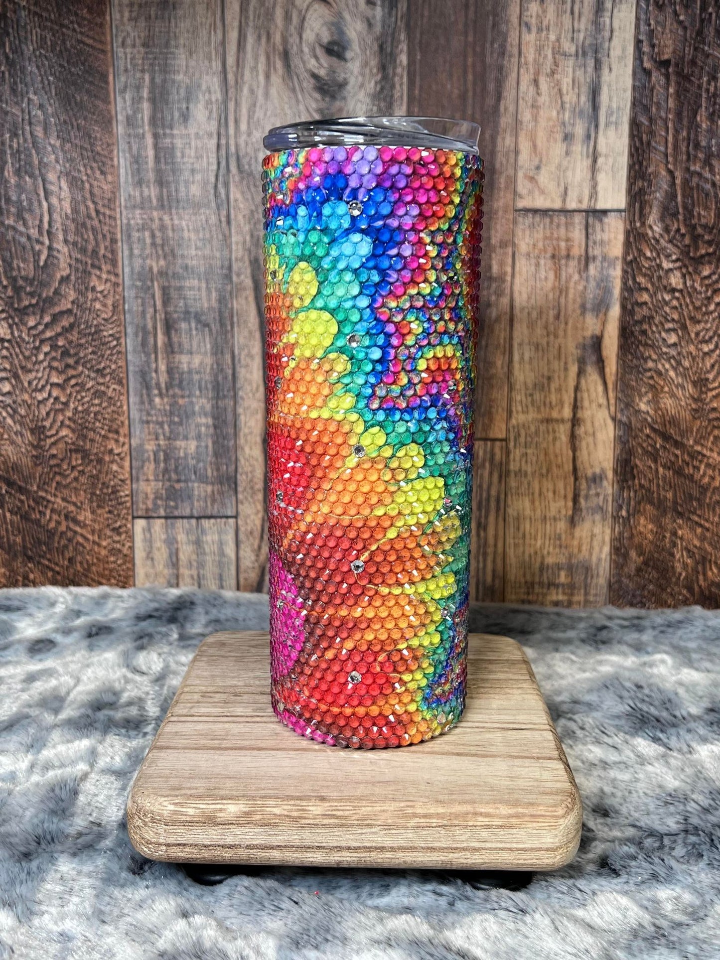 20oz Tumbler Rhinestoned Groovy Colorful Sublimated Pattern