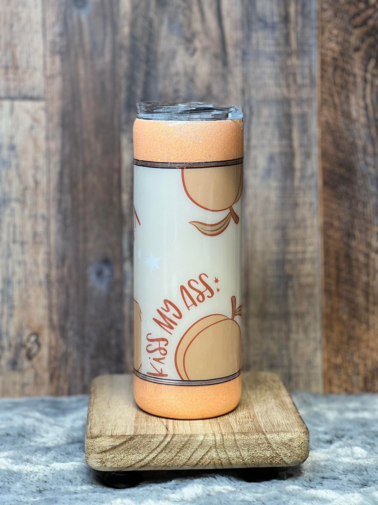 20oz Tumbler Peach Glitter Kiss My Ass Vinyl