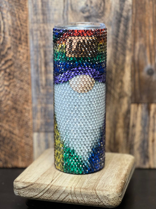 20oz Tumbler Rhinestone Rainbow Gnome